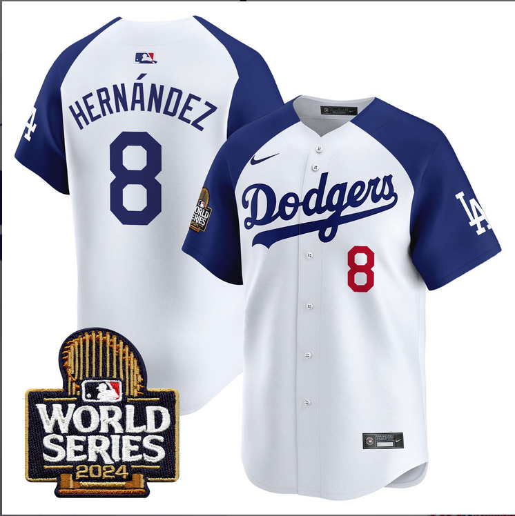 Men MLB Los Angeles Dodgers #8 Hernandez white 2024 World Series Champions Patch Limited Jersey20241105 style 2